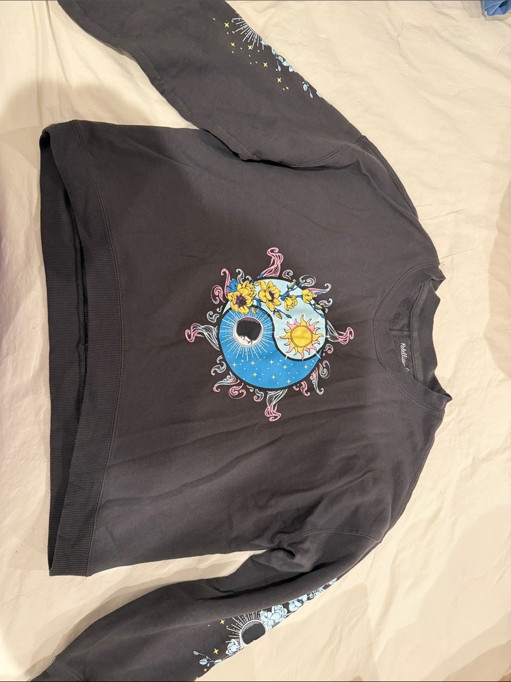 Rebellious One Black Graphic Sun Moon Sweatshirt